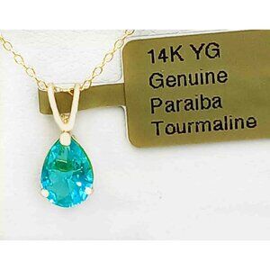 Genuine 1.10 Cts Paraiba Tourmaline Pendant 14k Gold